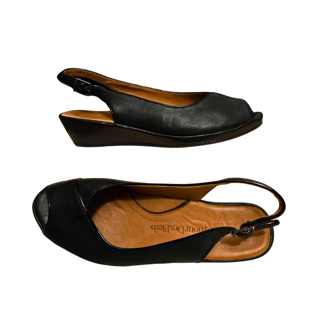 Black Slingback Wedge Sandals with Arch Support Size 7.5